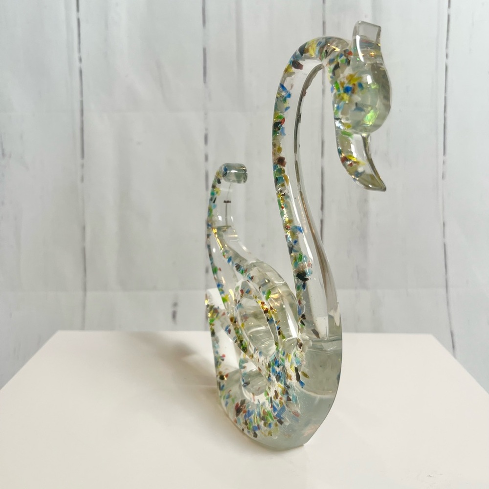 Handmade Vintage-Style Resin Swan Figurine | Colorful Inclusions & Glitter - Picture 3 of 8